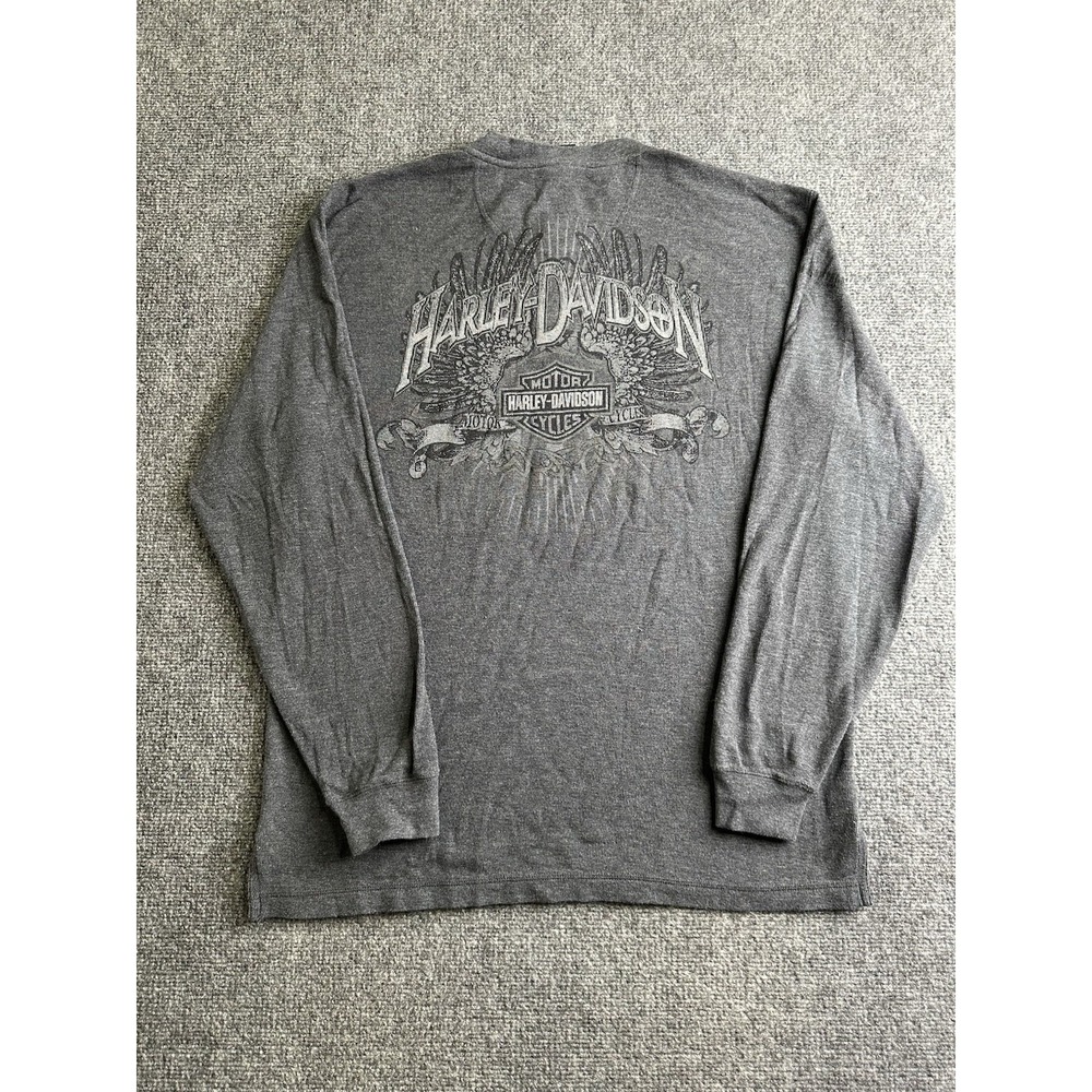 Mens Harley-Davidson Thermal Henley Long Sleeve Shirt Gray, Size L